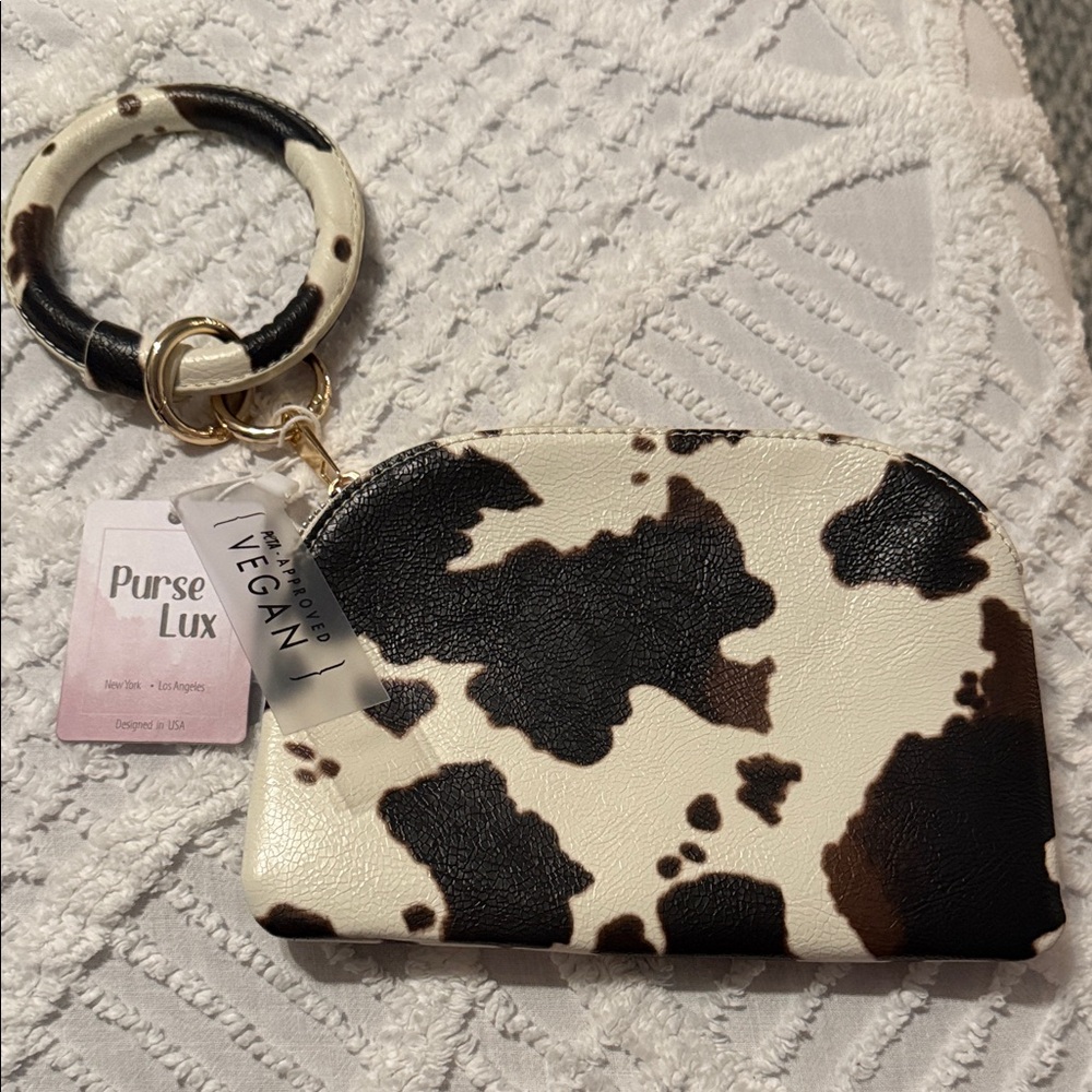 Cow Print Vegan Leather Wristlet